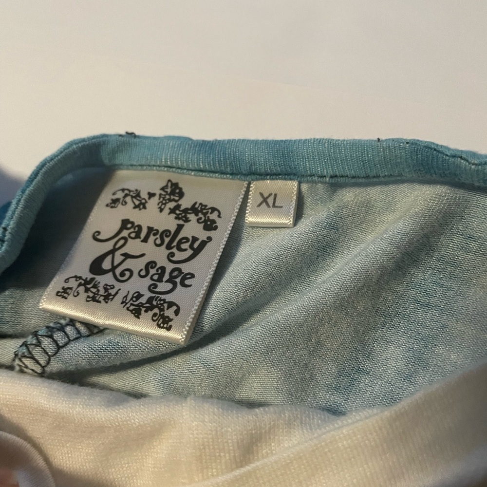 Parsley & Sage Teal to Cream Ombre Top with Button Placket - Picture 2 of 6